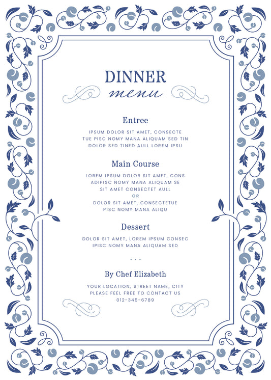 Wedding Menu- Blue and White