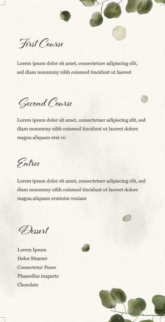 Wedding Menu- Eucalyptus